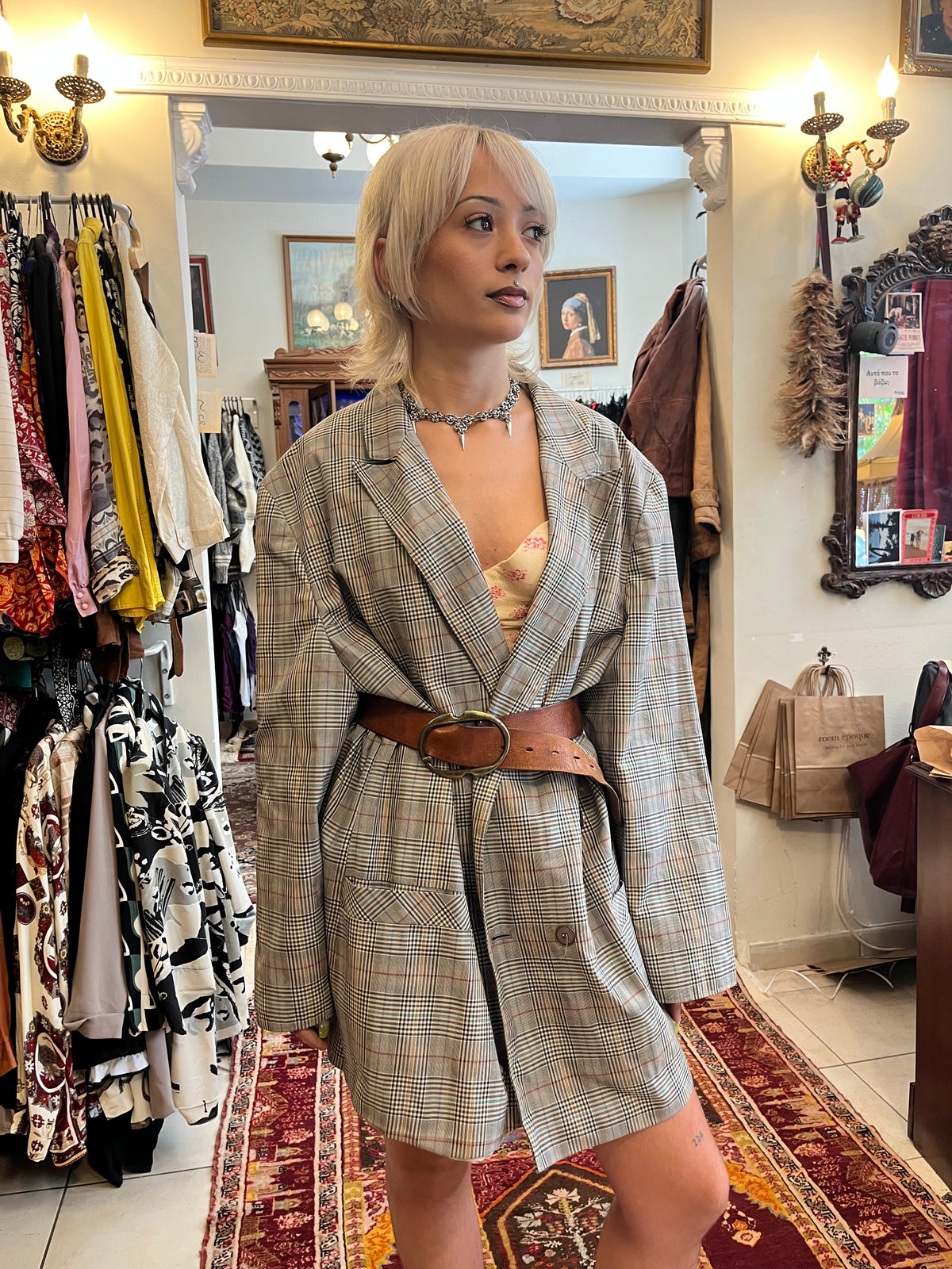 Oversized plaid blazer