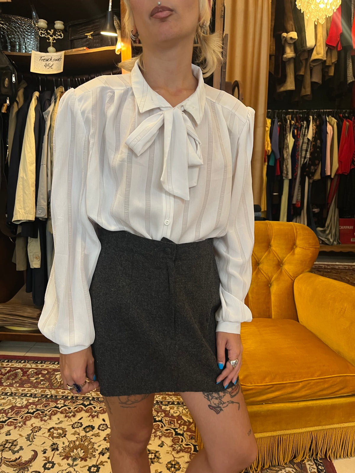Vintage button up bow shirt
