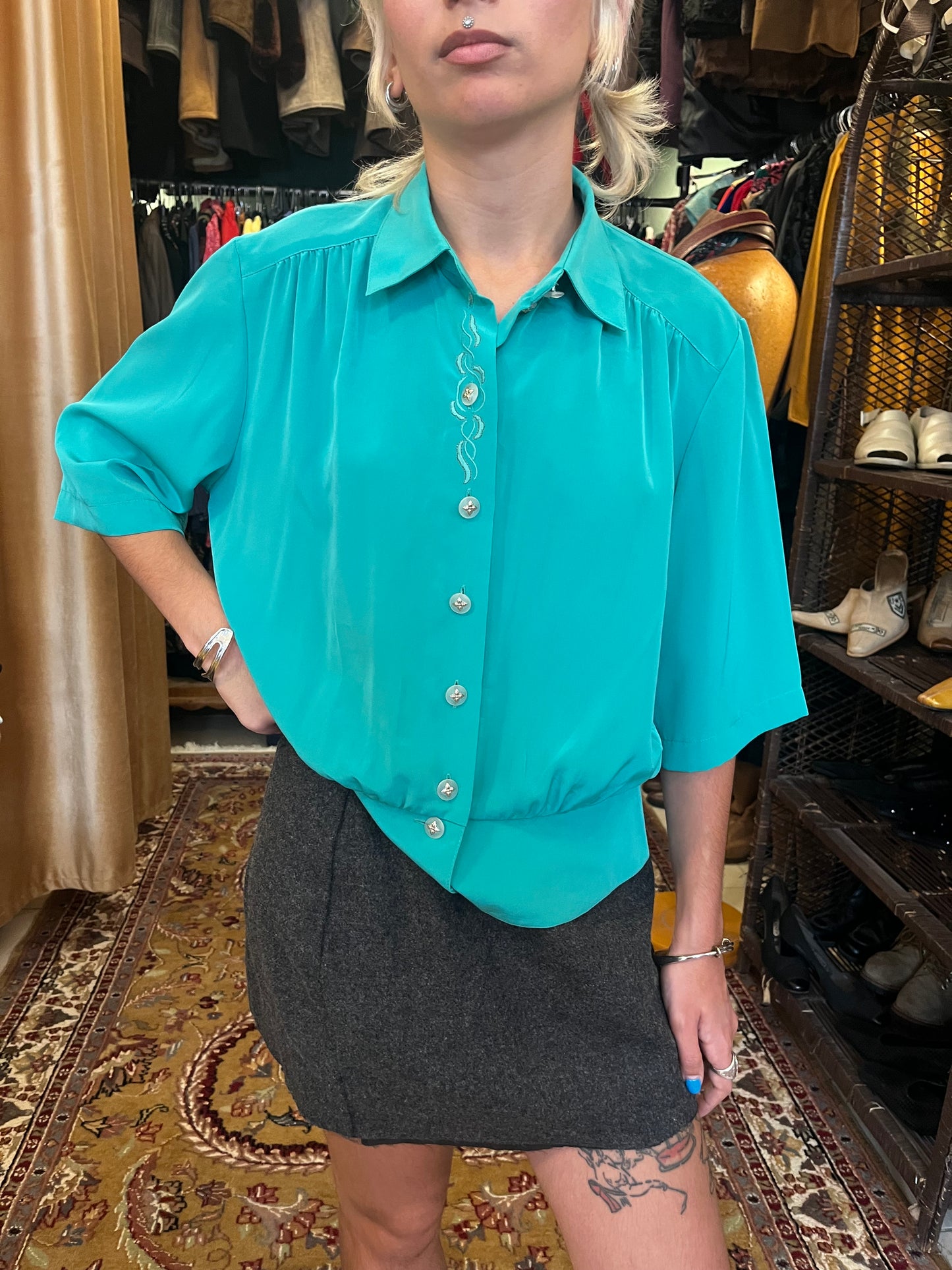 Bright green  button up shirt