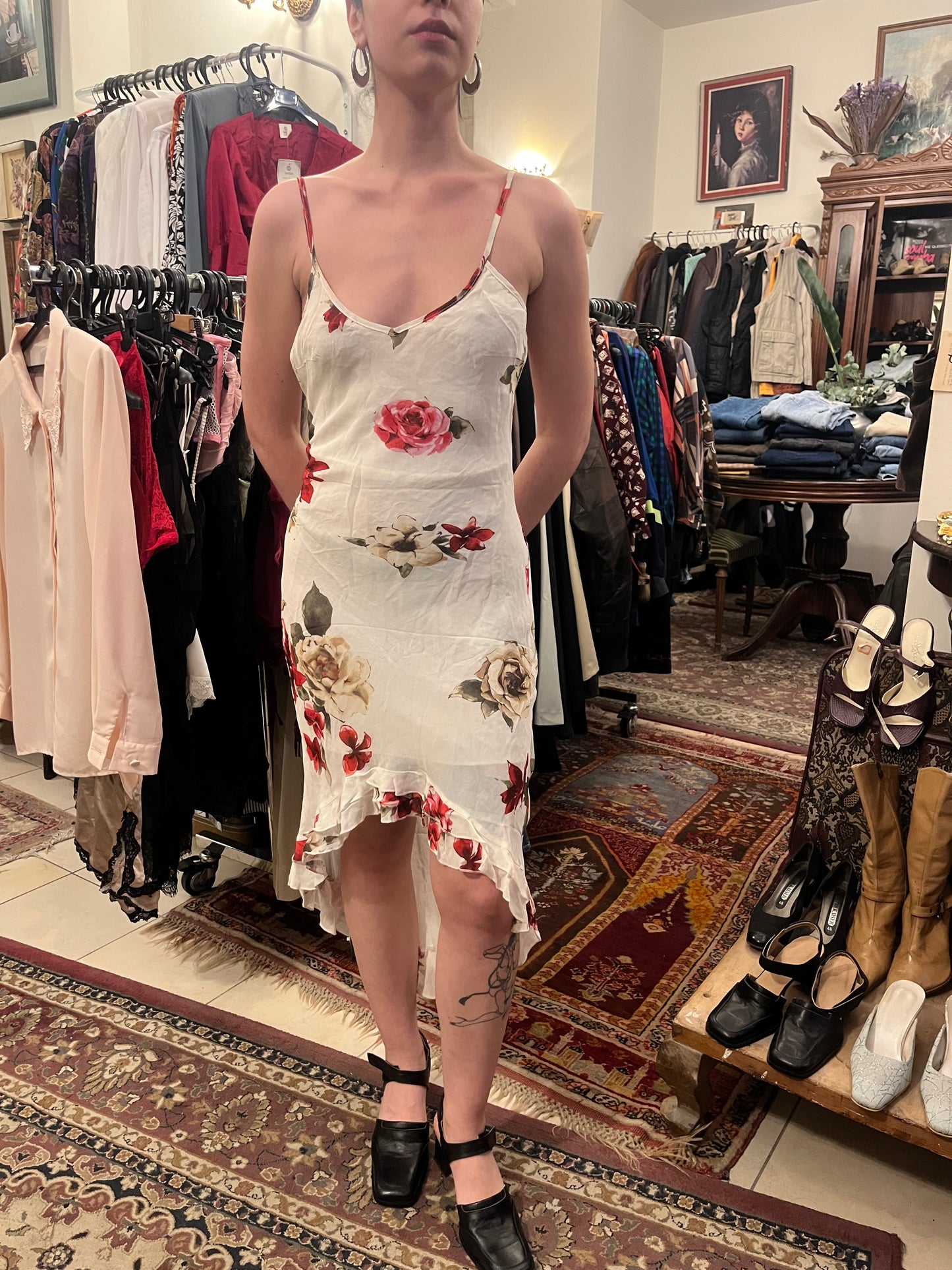 90s floral dress .XS/S (laces are missing)