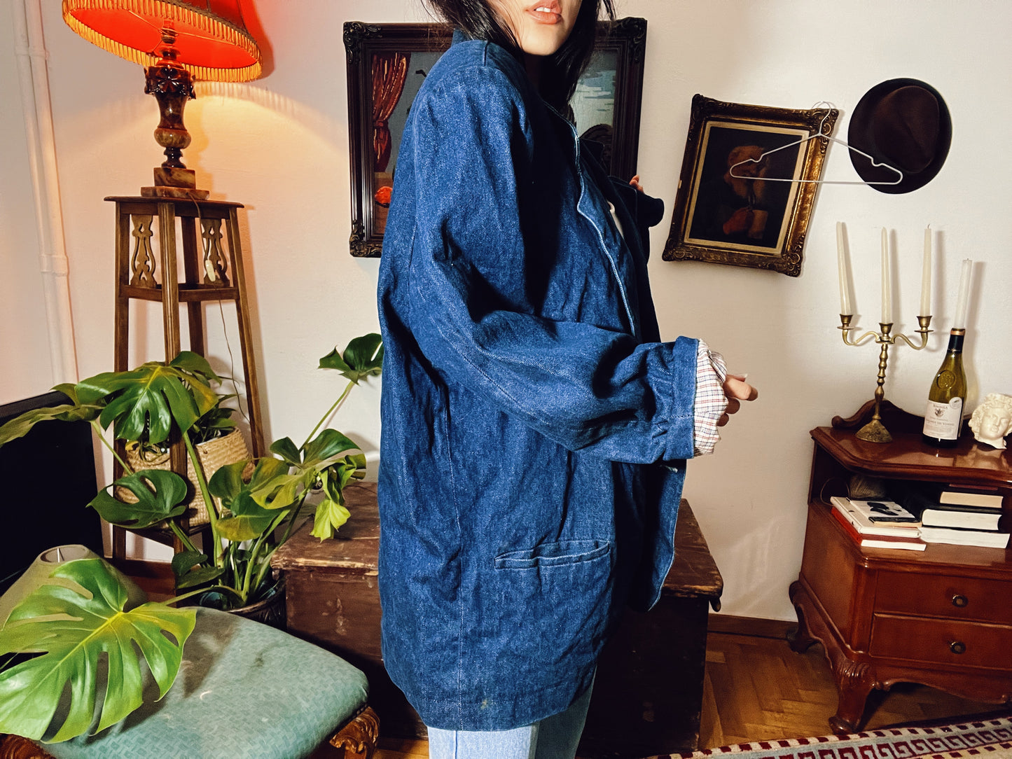 90s denim button up jacket .Fits S-L