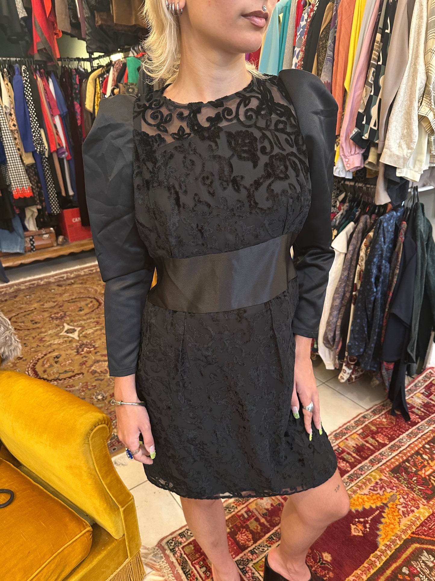 Vintage Lace Black Mini Dress