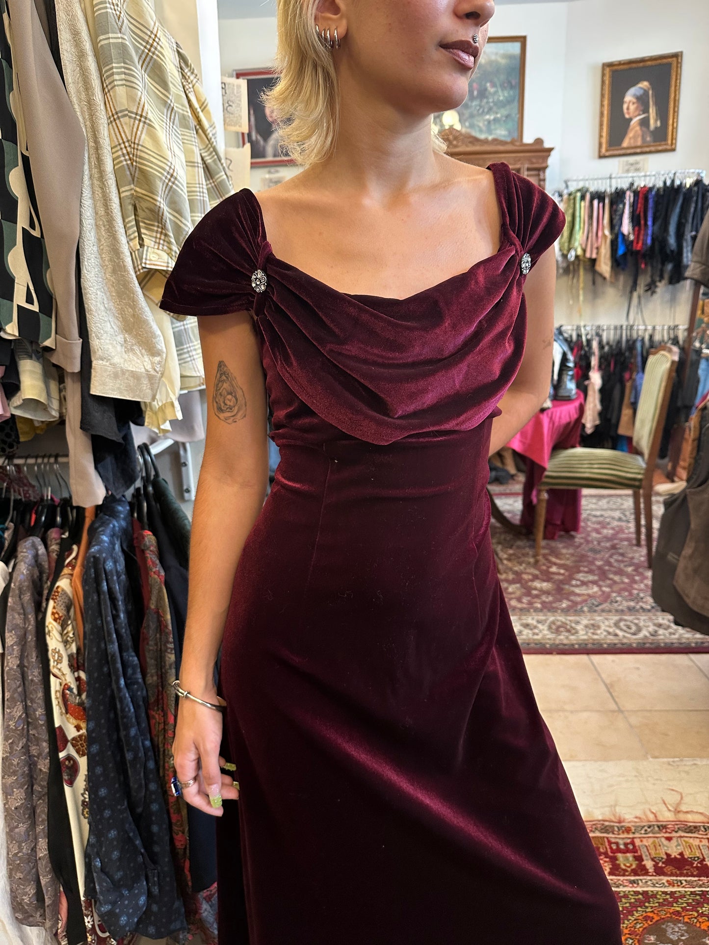 Vintage Maxi Velvet Wine Red Dress