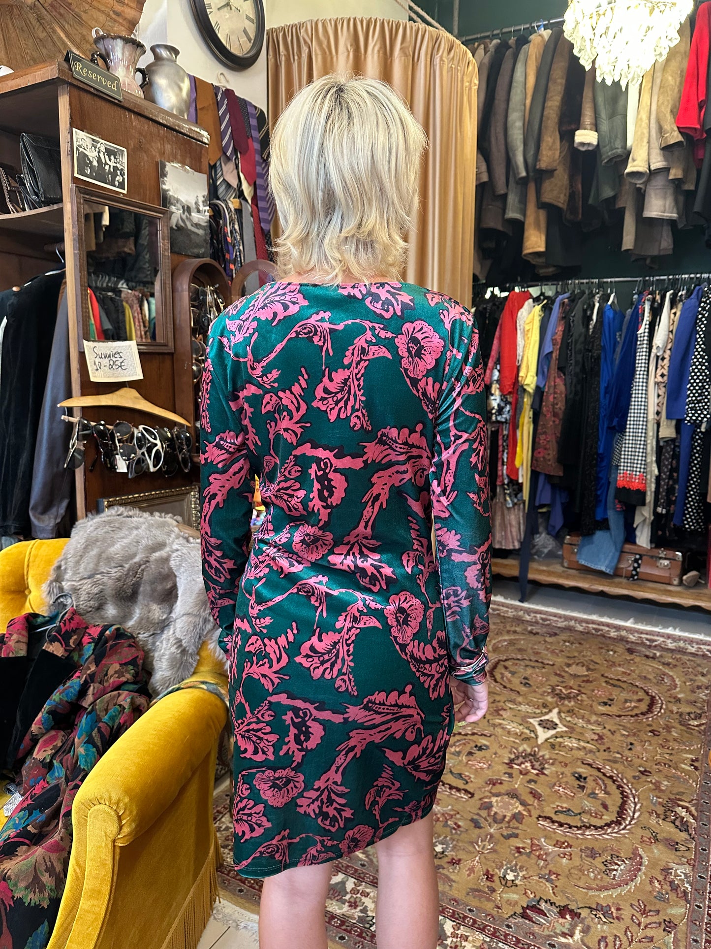 Vintage Floral Print Velvet Dress