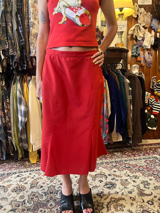 60s red midi skirt .Fits best M in high waisted fit or S/XS in low rise
