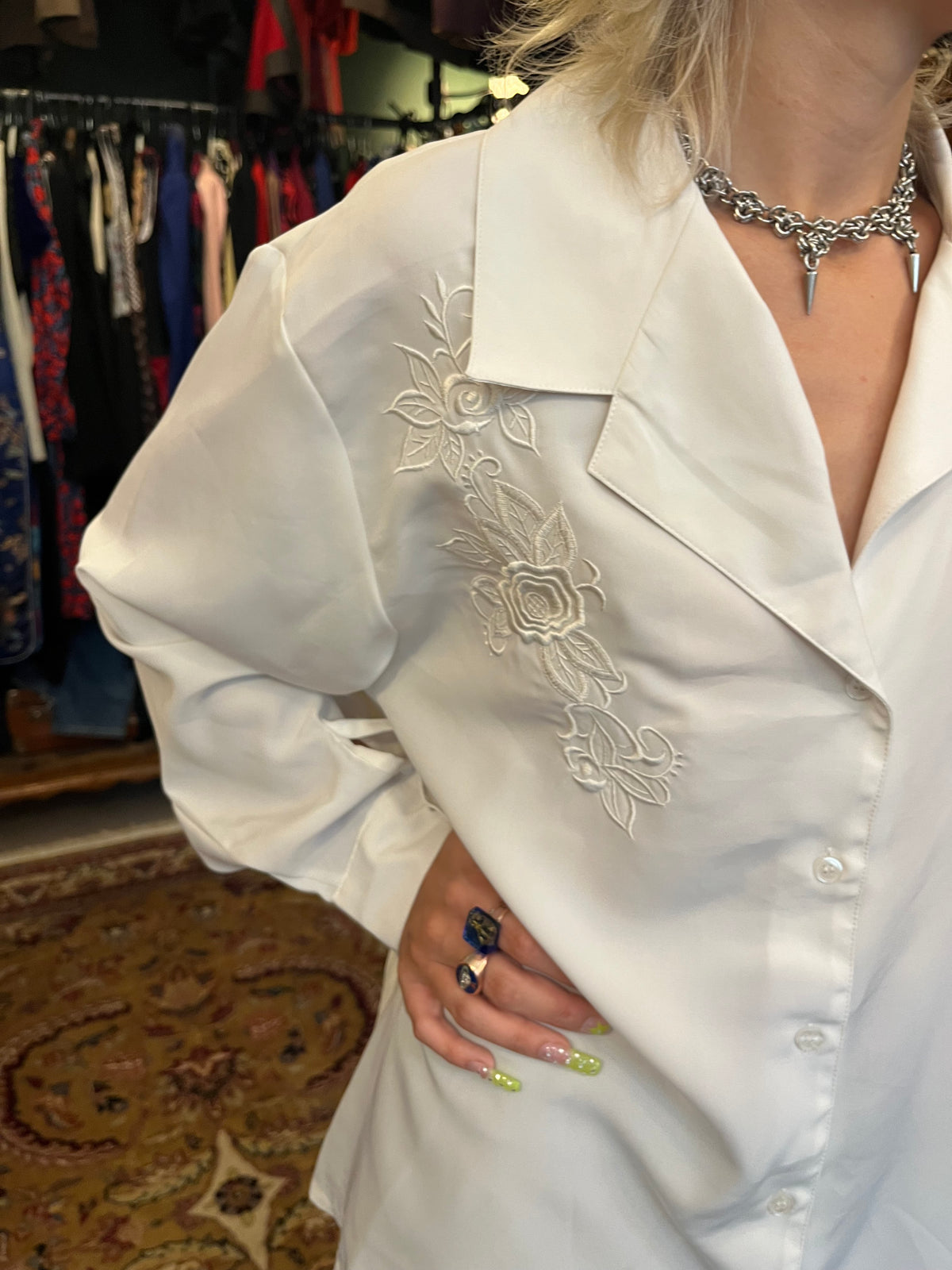 Vintage White Shirt with Embroidery Details