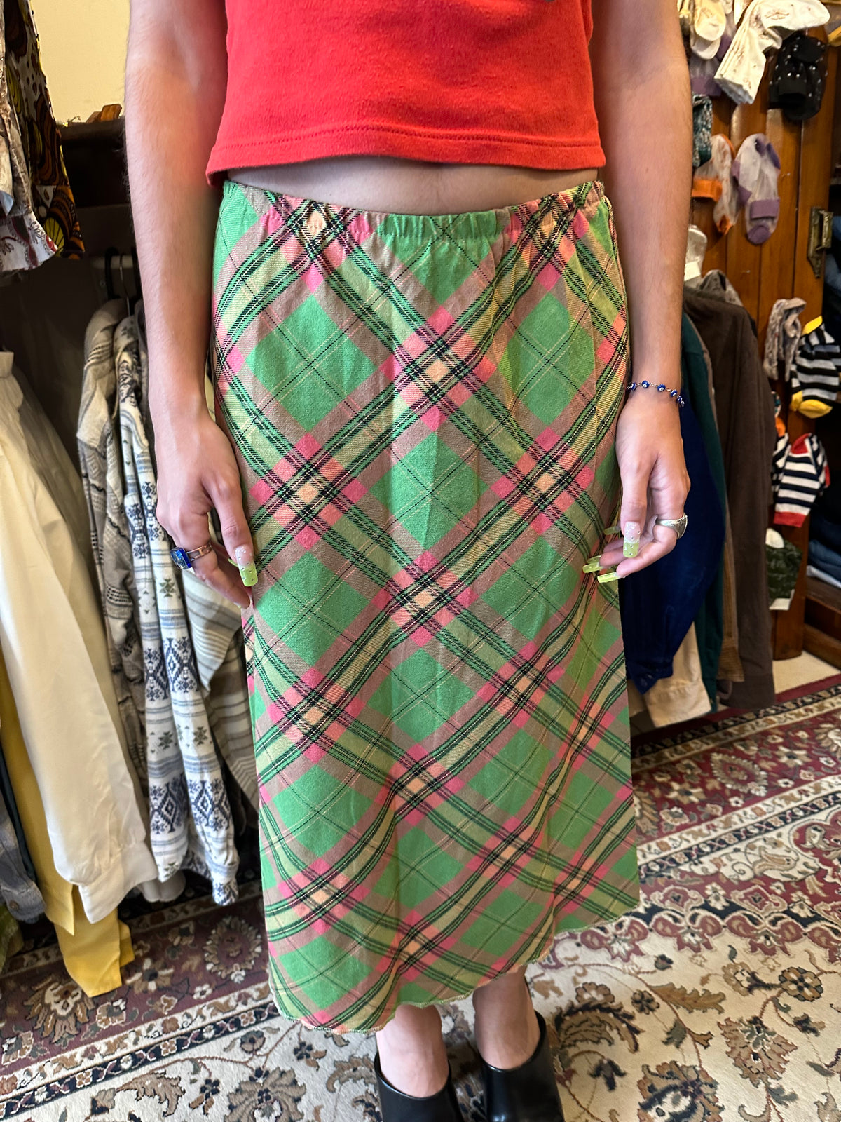 Vintage Midi Plaid Skirt