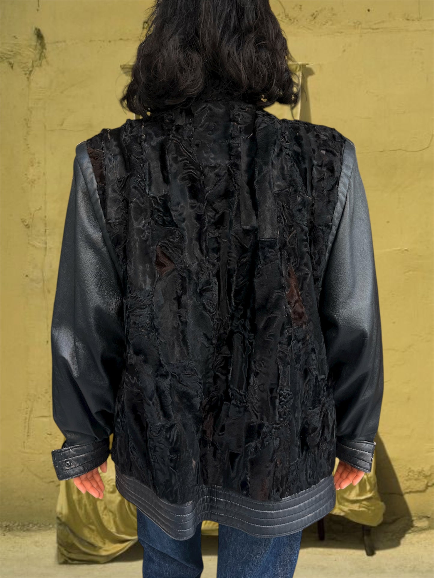 Vintage leather jacket with real fur