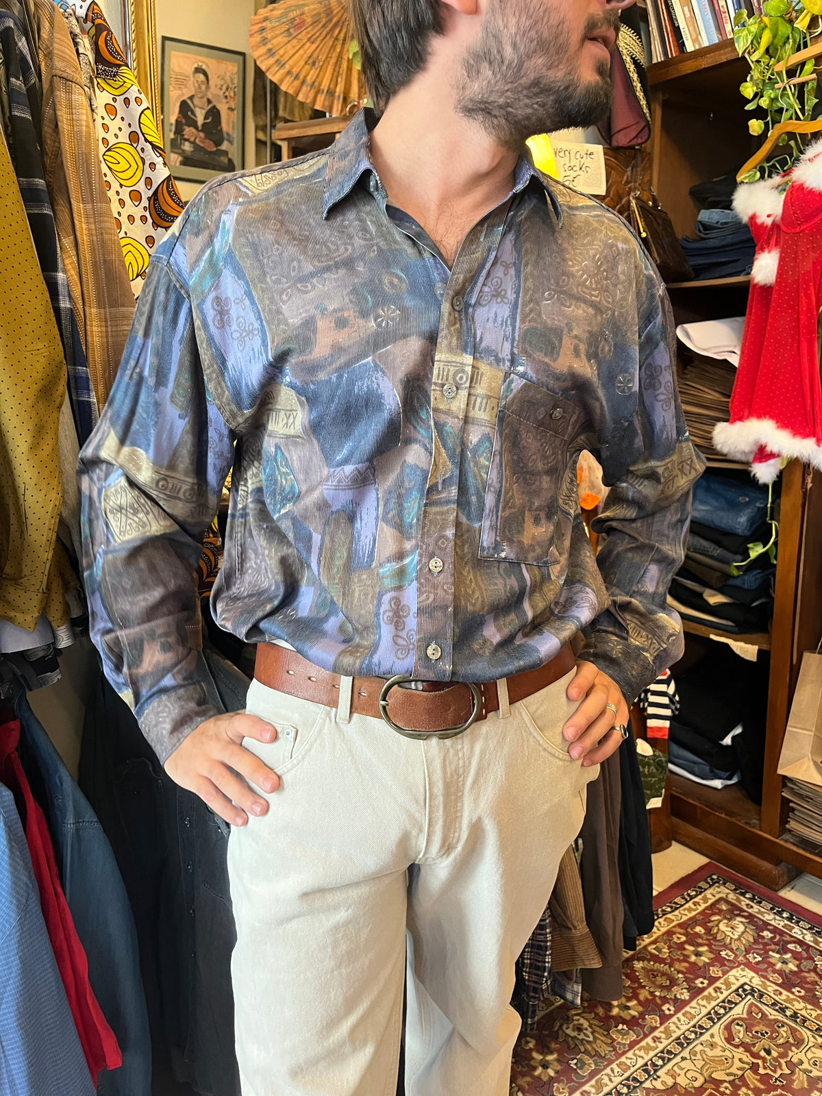 Vintage button up funky shirt