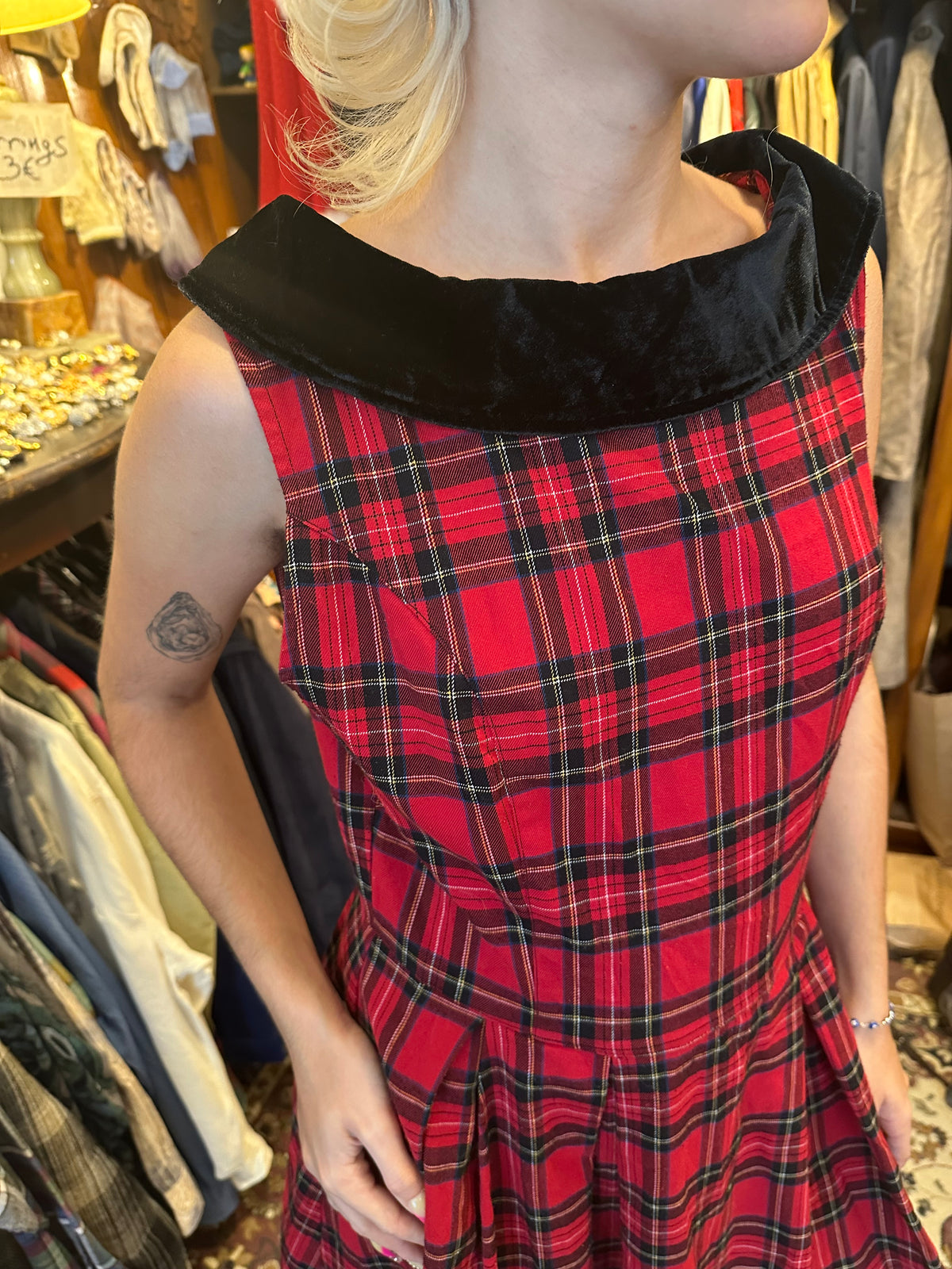 Sleeveless Midi Red Plaid Vintage Dress