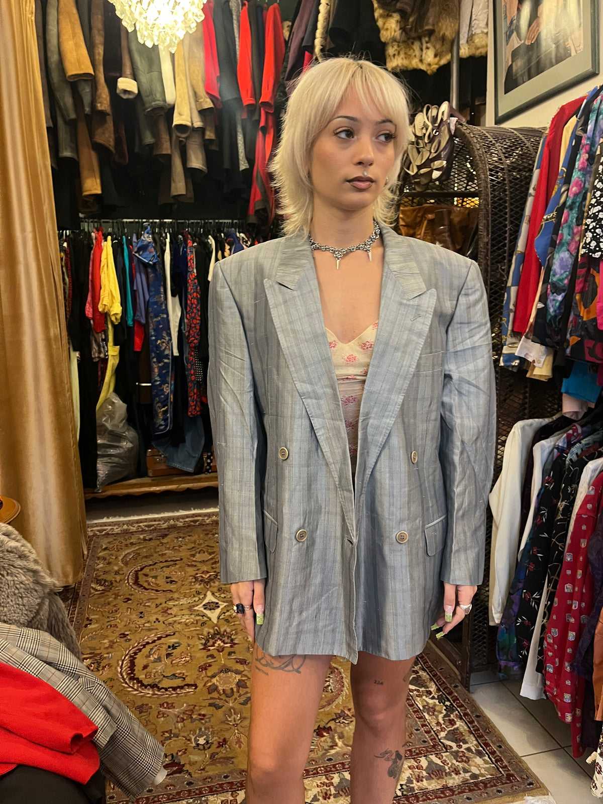Silver 90s button up blazer