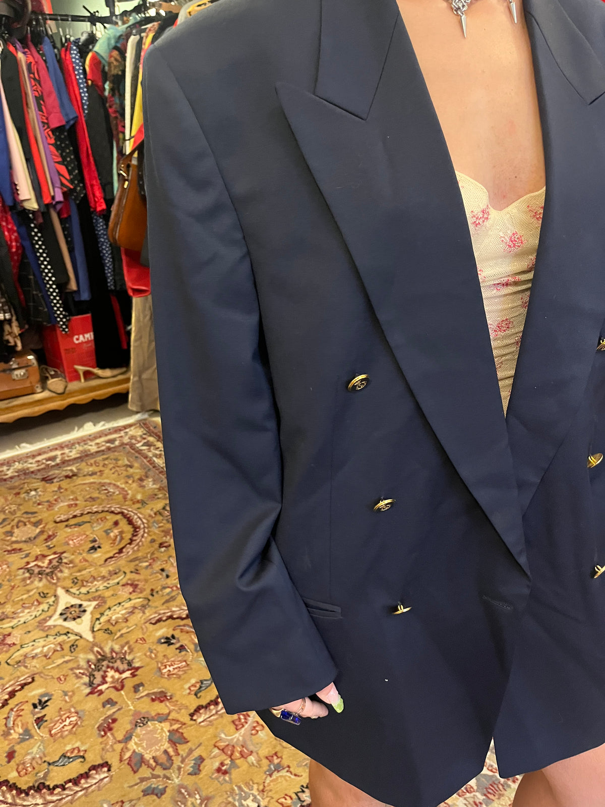90s navy blue golden buttons blazer