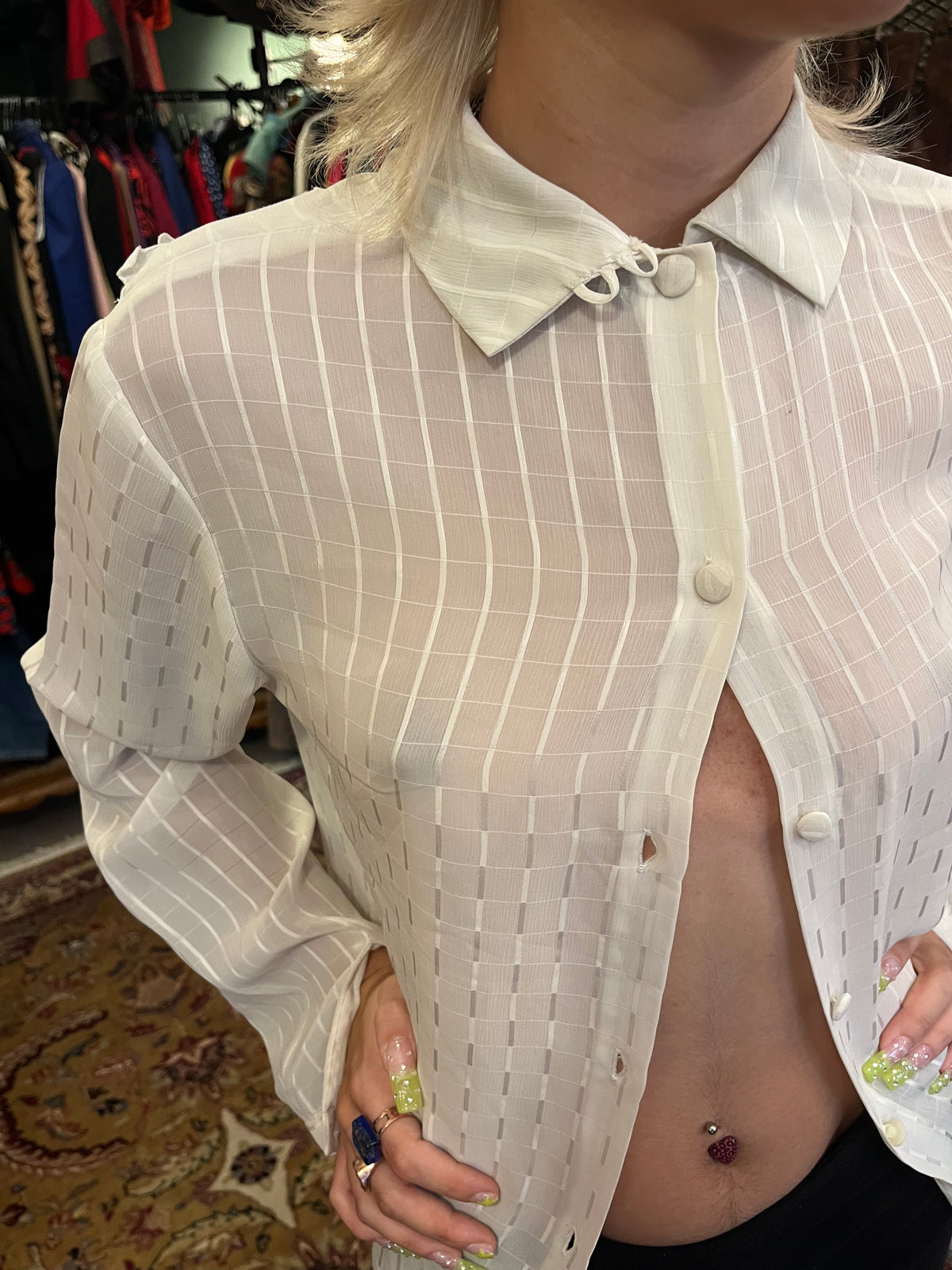 Vintage button up see through shirt