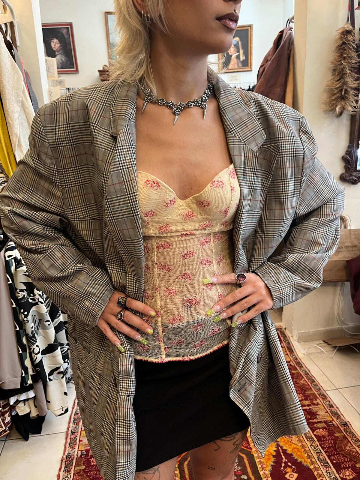 Oversized plaid blazer
