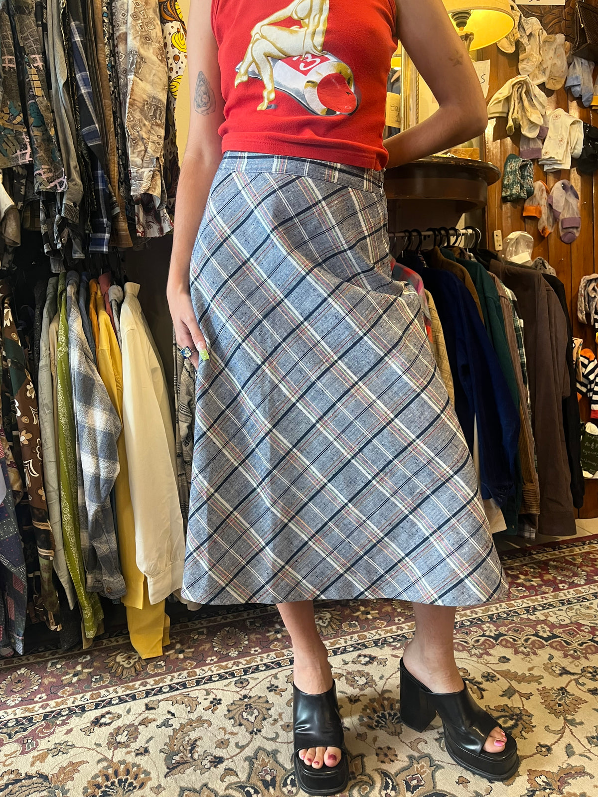 Plaid midi skirt