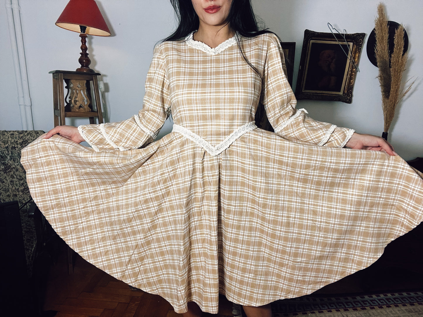 60s plaid dress .Fits best M /Light L