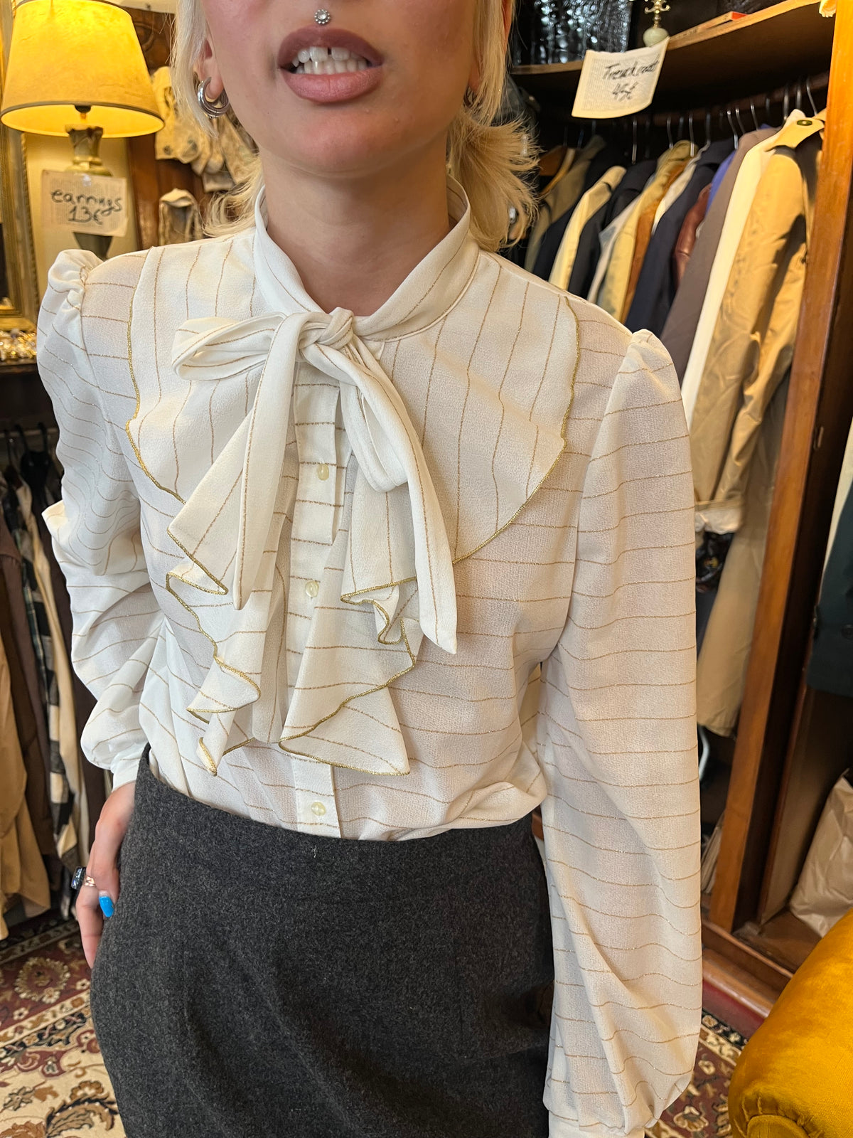 Vintage ruffle tie shirt