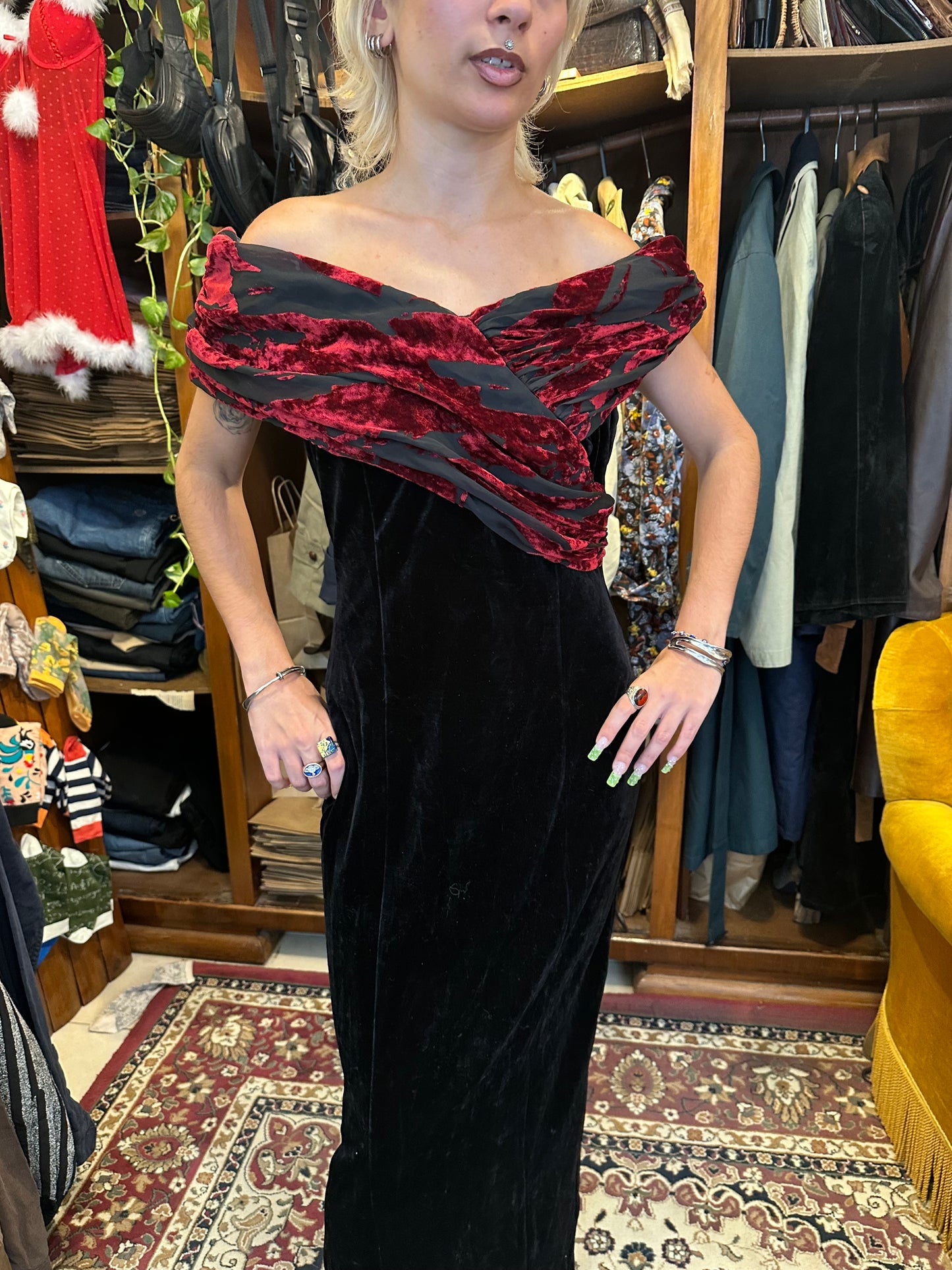 Vintage Red & Black Maxi Dress