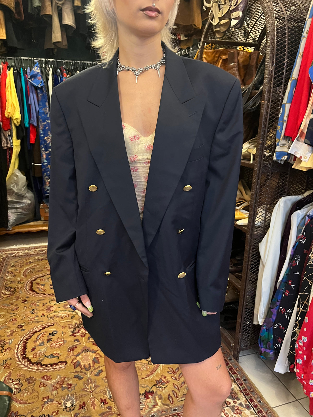 90s navy blue golden buttons blazer