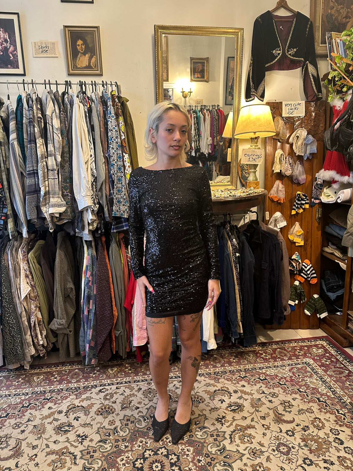 Vintage Black Glitter Mini Dress