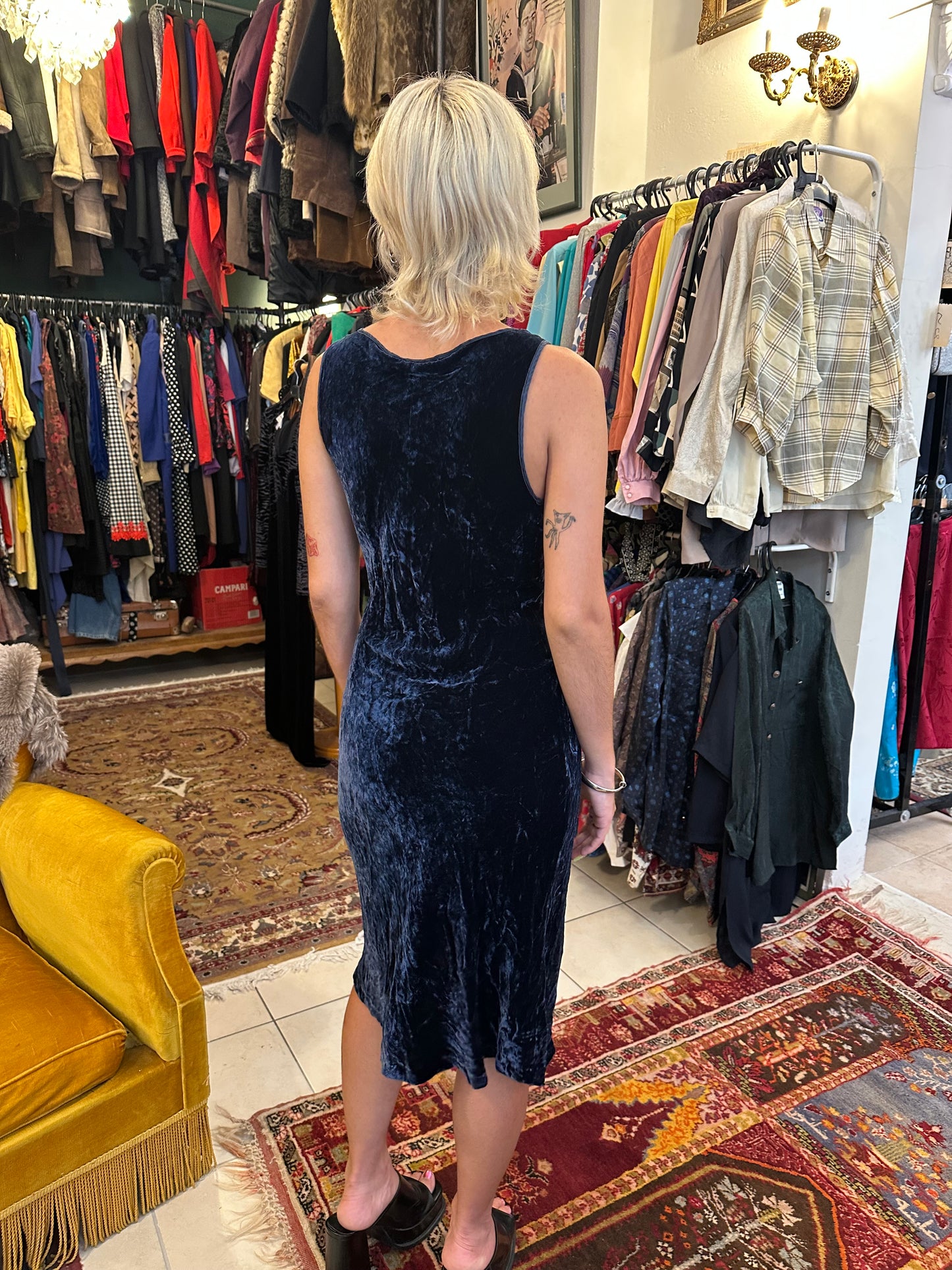 Blue velvet midi dress