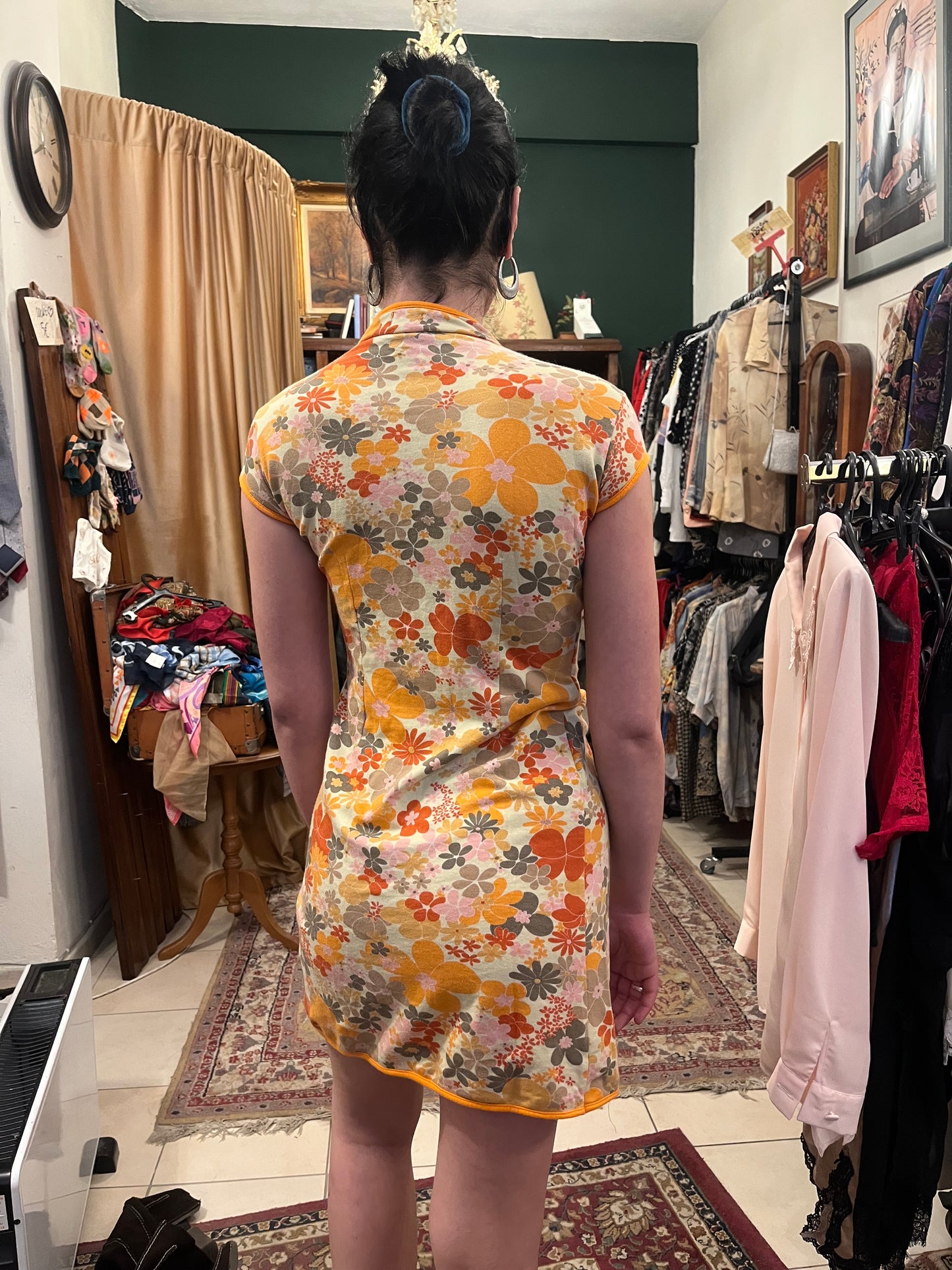 Qipao floral mini dress.Fits best S/M