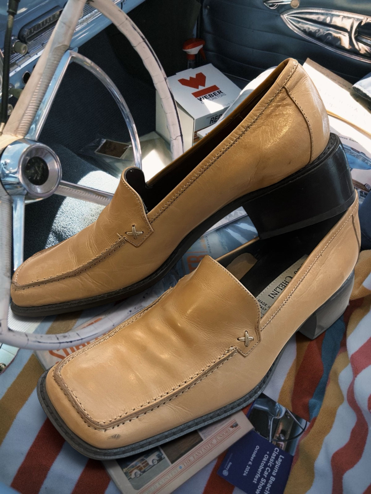 90s leather squared heeled loafers