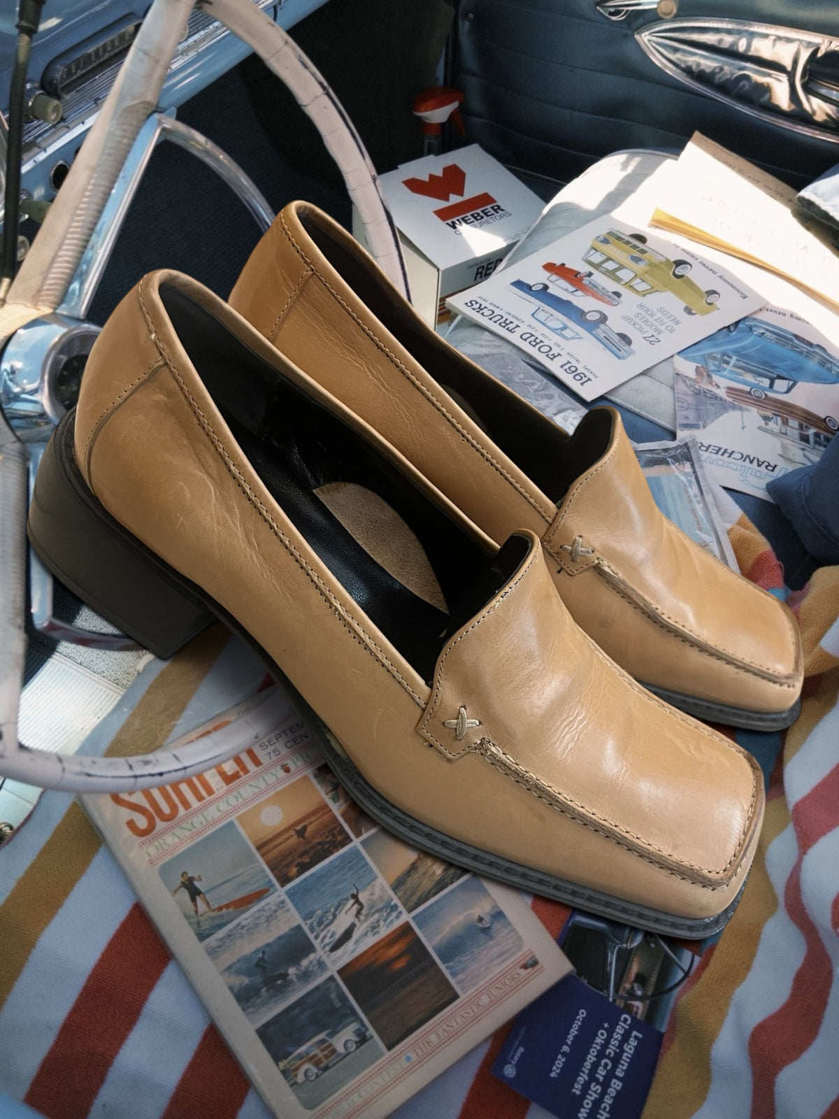 90s leather squared heeled loafers