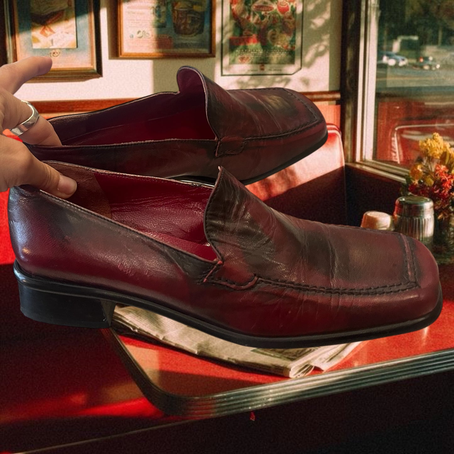 90s leather burgundy loafers
