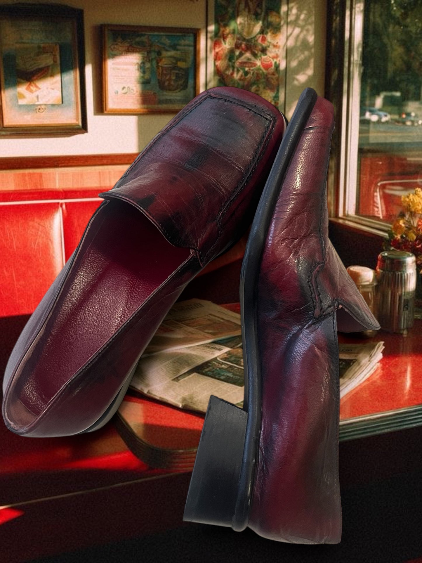 90s leather burgundy loafers
