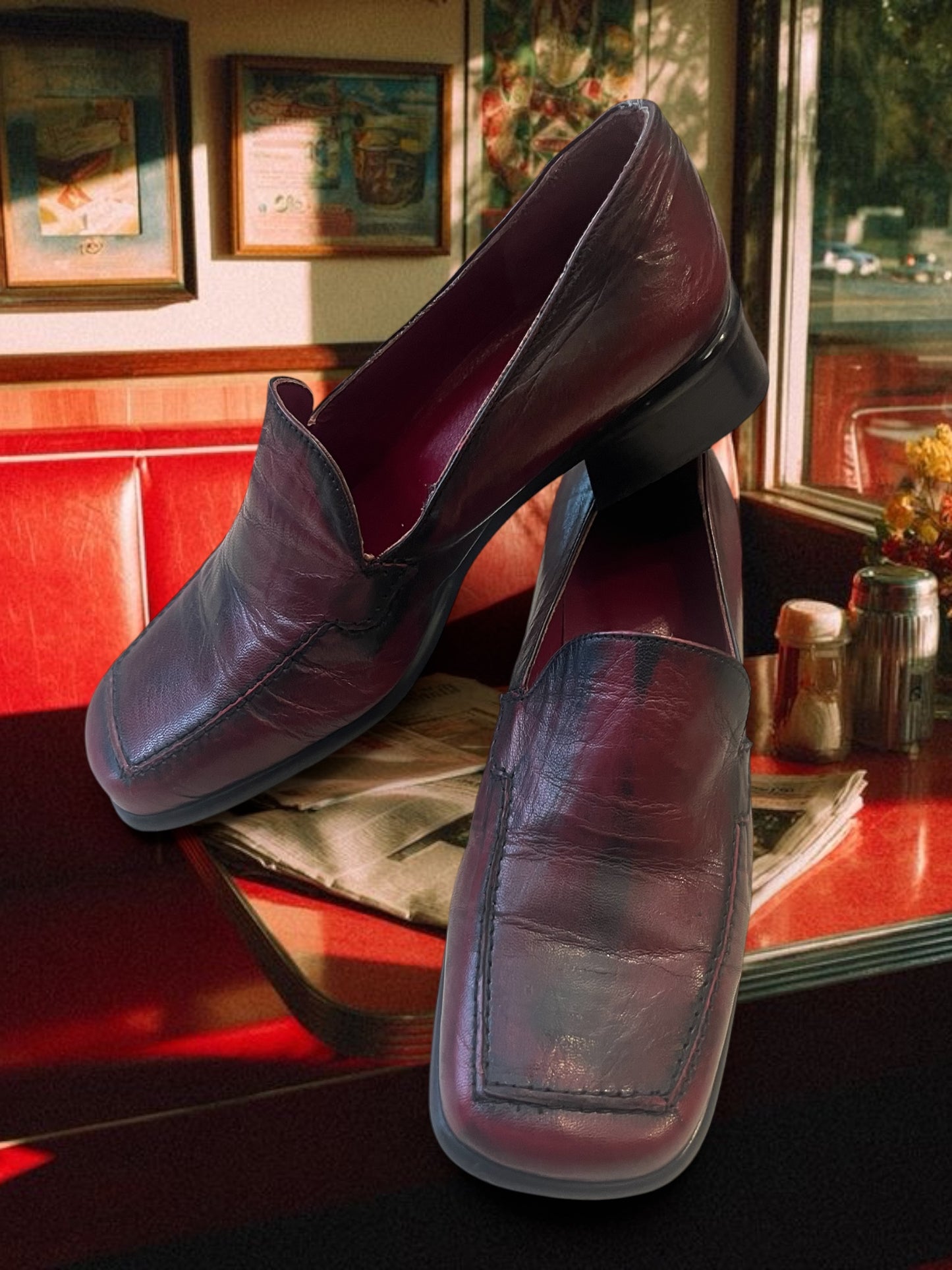 90s leather burgundy loafers