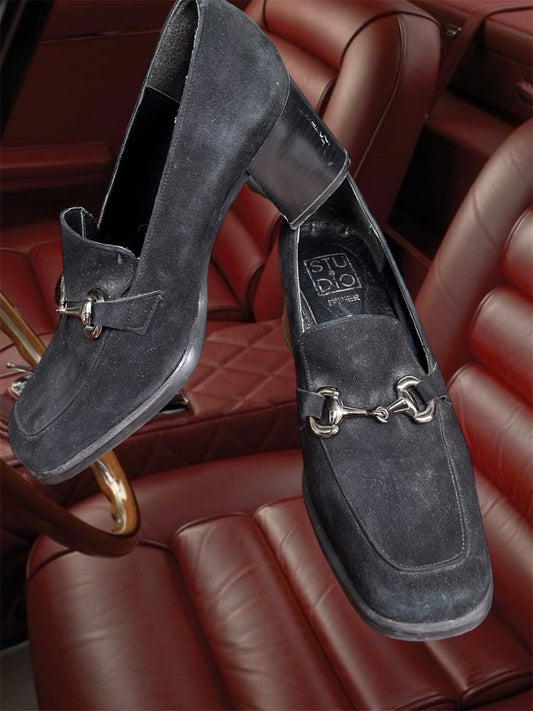 Vintage suede heeled mules