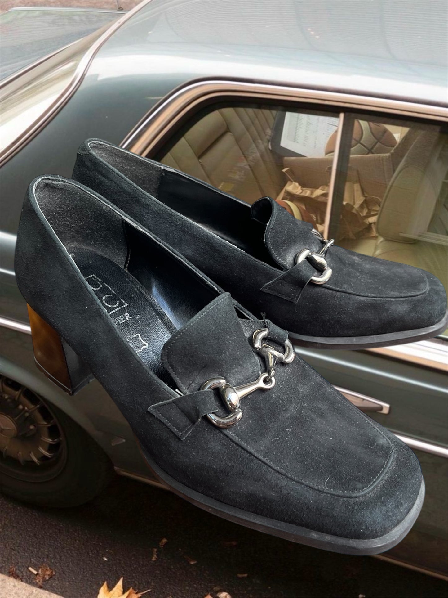 Vintage suede heeled mules