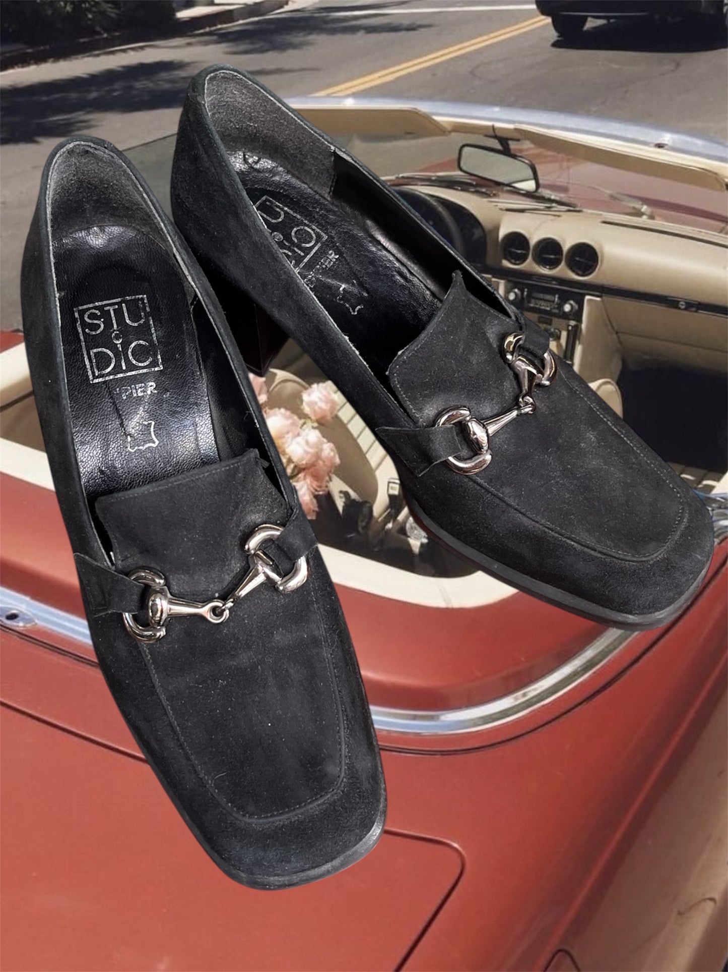 Vintage suede heeled mules