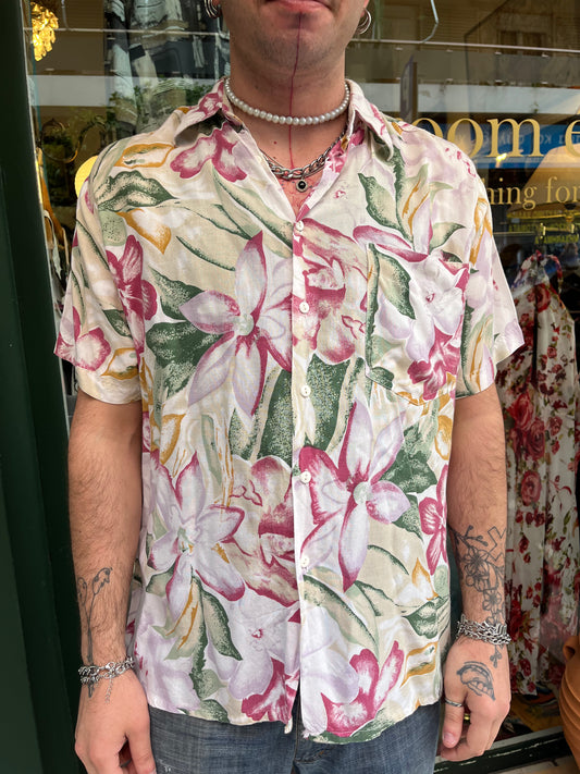 Vintage patterned button up shirt with flowers .Size M