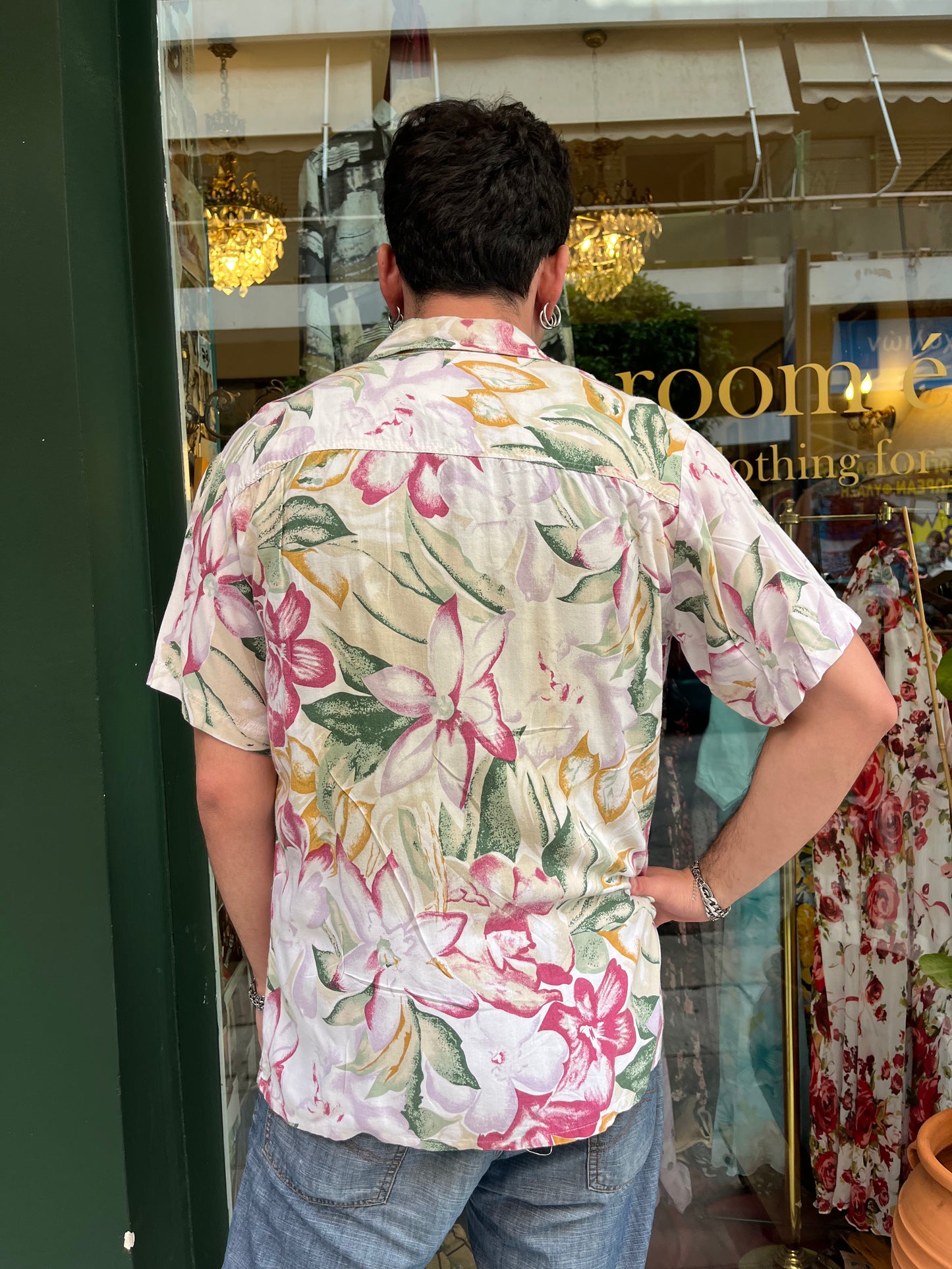 Vintage patterned button up shirt with flowers .Size M