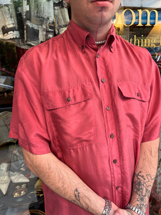 Vintage Silk button up shirt .Size L