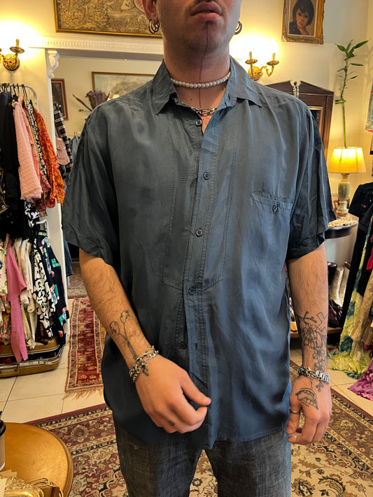 Silk button up midnight blue