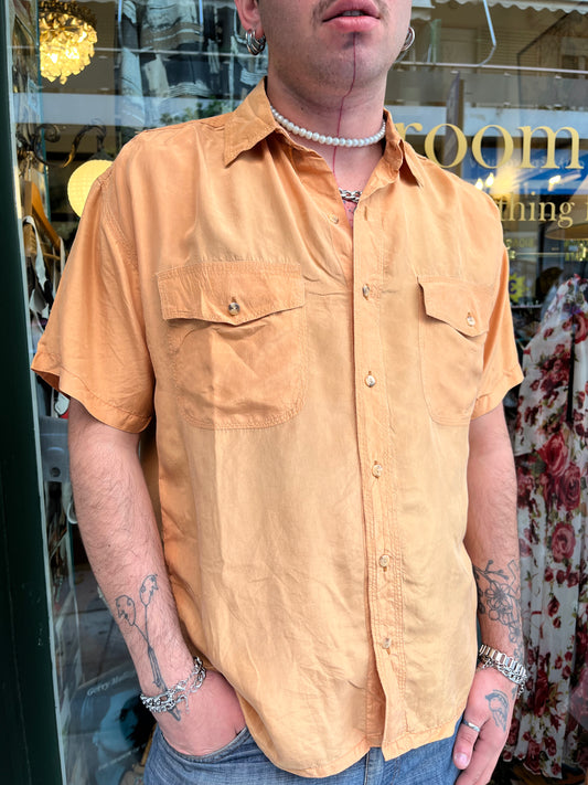Silk orange button up shirt size L
