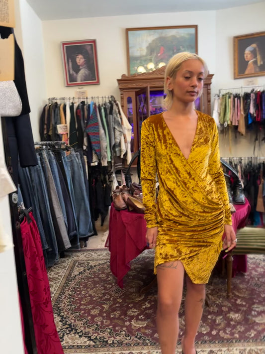 Vintage golden velvet mini dress