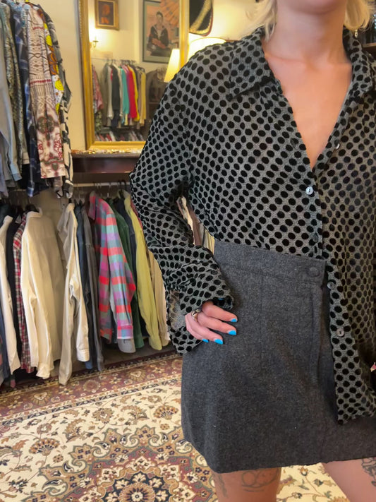 Vintage button up see through polka dot shirt