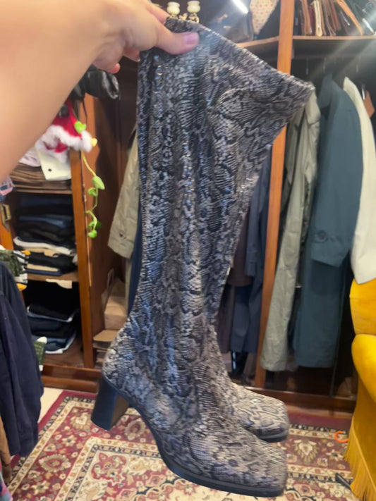 90s squared snake print boots