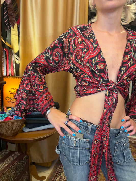 70s crop tie up top