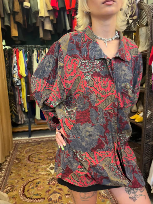 Vintage button up patterned collared shirt