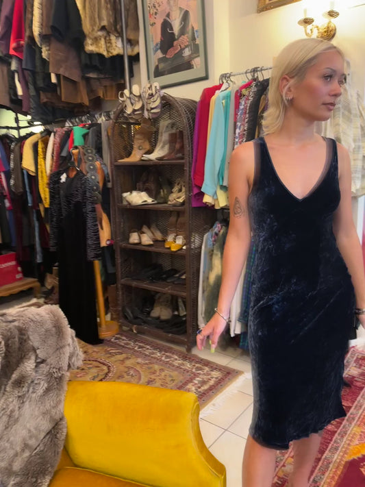Blue velvet midi dress