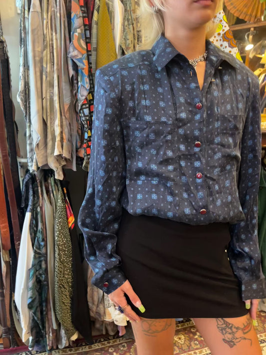 Vintage button up satin feel shirt